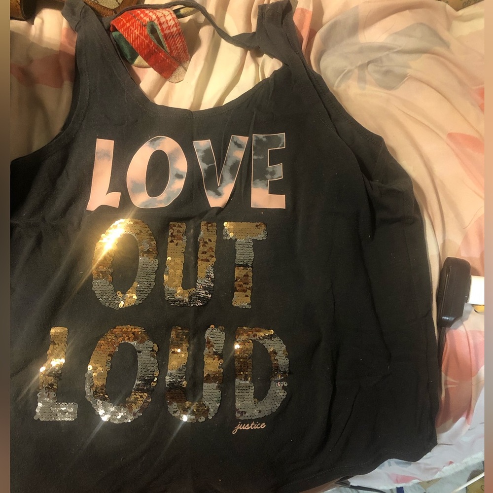 Brand: Justice  color:gray, gold, Silver.  Size XL